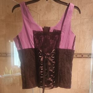 Vintage Tripp NYC Purple Satin And Black Lace Top